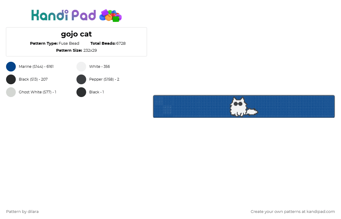 gojo cat - Fuse Bead Pattern by dilara on Kandi Pad - blue
