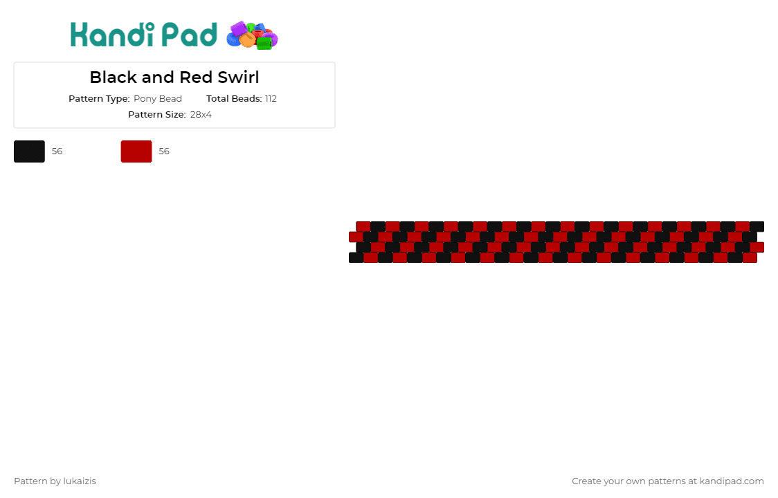 Black and Red Swirl - Pony Bead Pattern by lukaizis on Kandi Pad - stripes,bracelet,cuff,swirl,vortex,dynamic,spiral,accessory,black,red