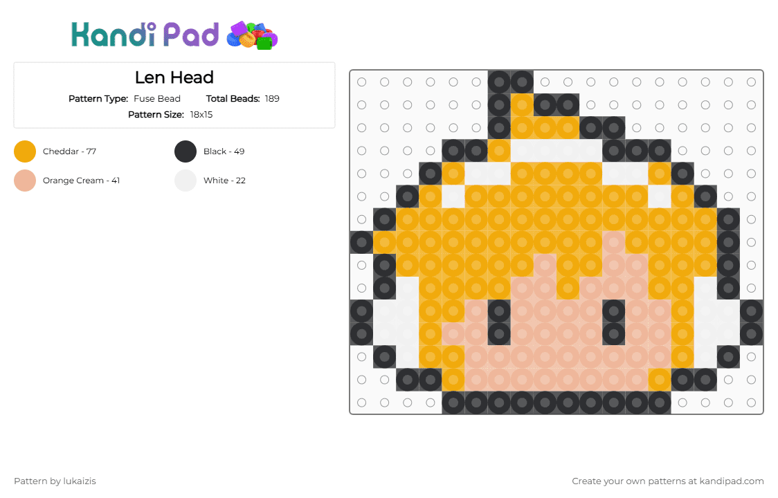 Len Head - Fuse Bead Pattern by lukaizis on Kandi Pad - orange,beige