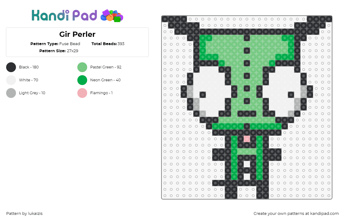 Gir Perler - Fuse Bead Pattern by lukaizis on Kandi Pad - gir,invader zim,cartoon,robot,tv show,character,alien,green