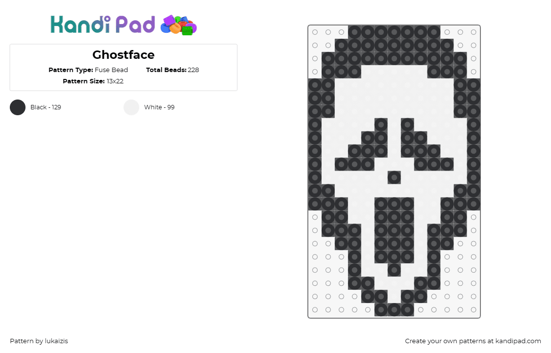 Ghostface - Fuse Bead Pattern by lukaizis on Kandi Pad - ghost face,scream,horror,halloween,spooky,movie,thriller,mask,silhouette,black,w