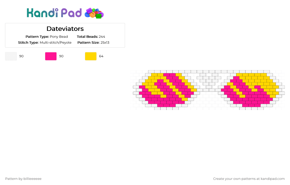 Dateviators - Pony Bead Pattern by billieeeeee on Kandi Pad - pink,yellow,glasses,date everything,dateviators