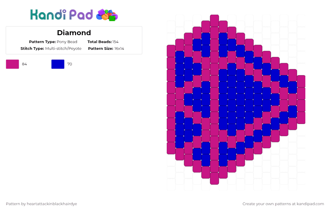 Diamond - Pony Bead Pattern by heartattackinblackhairdye on Kandi Pad - pink,purple,scene