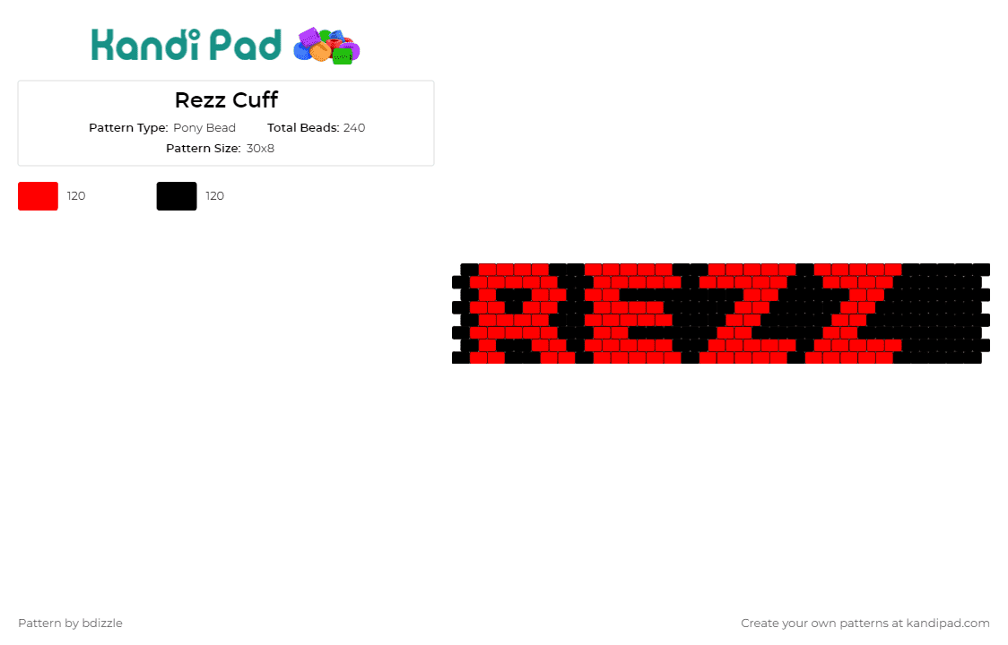 Rezz Cuff - Pony Bead Pattern by bdizzle on Kandi Pad - rezz,music,edm,dj,cuff,electronic,festival,artist,black,red