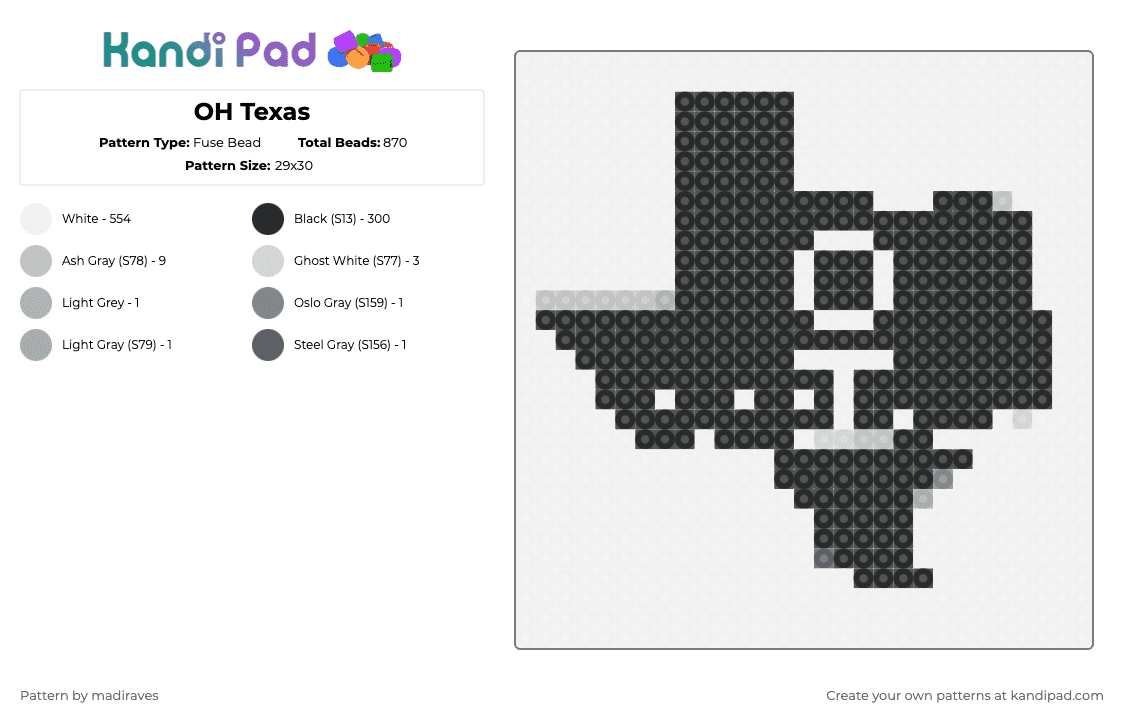 OH Texas Fuse Bead Pattern - Kandi Pad | Kandi Patterns, Fuse Bead ...