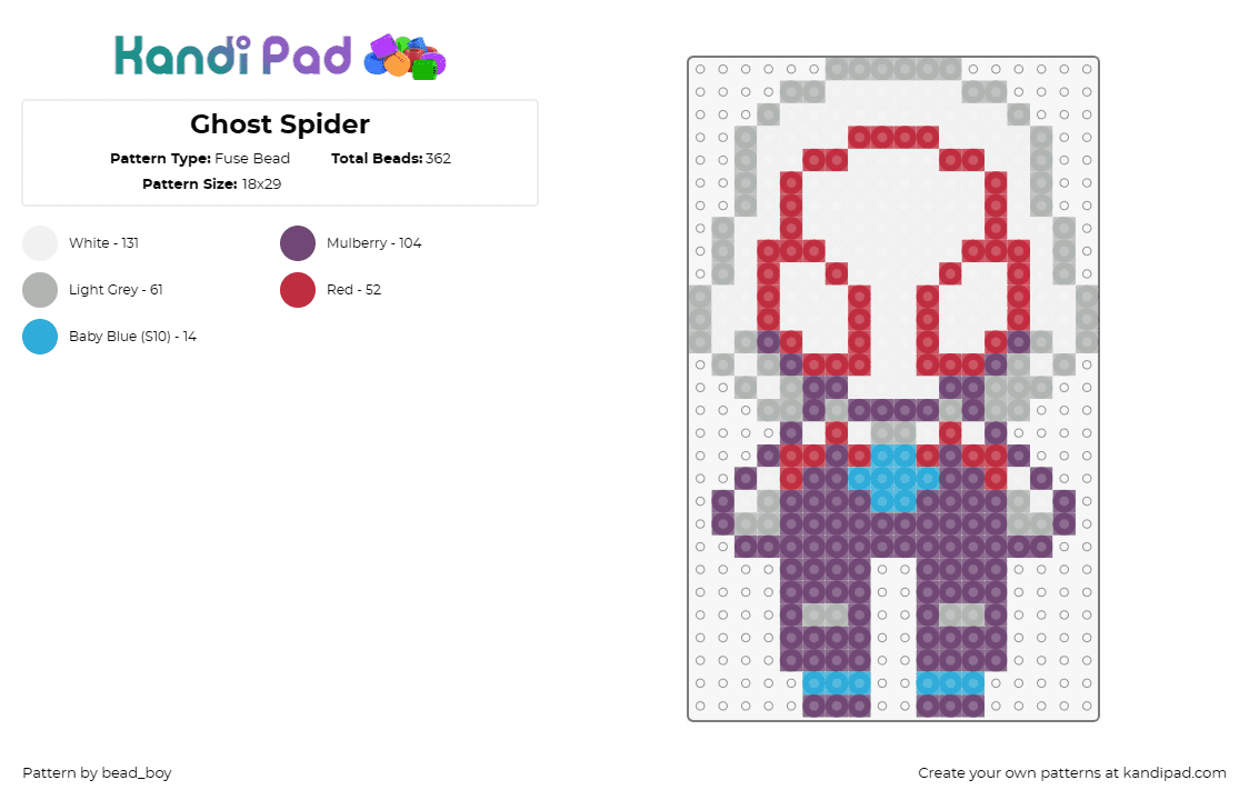 Ghost Spider - Fuse Bead Pattern by bead_boy on Kandi Pad - ghost spider,gwen,spiderman,superhero,marvel,comics,character,hero,purple,white