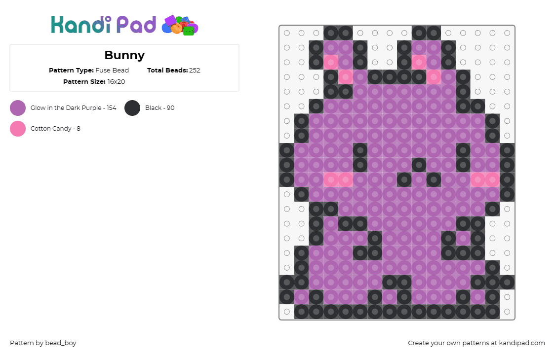 Bunny - Fuse Bead Pattern by bead_boy on Kandi Pad - bunny,rabbit,animal,cute,playful,design,pink,purple