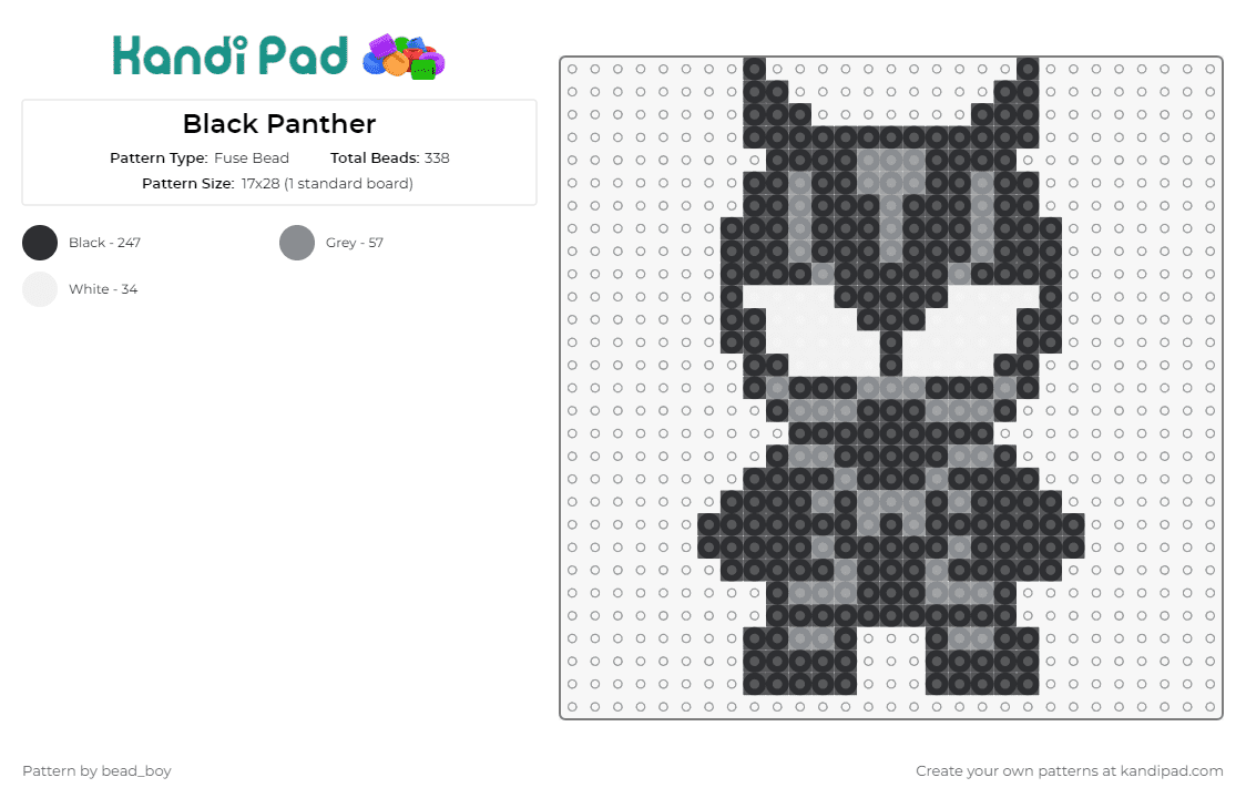 Black Panther Fuse Bead Pattern - Kandi Pad  Kandi Patterns, Fuse Bead  Patterns, Pony Bead Patterns, AI-Driven Designs