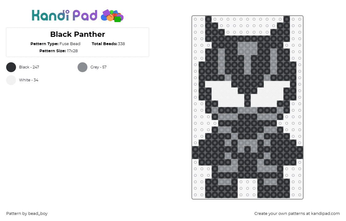 Black Panther - Fuse Bead Pattern by bead_boy on Kandi Pad - black panther,marvel,superhero,comic,vigilante,mask,stealth,black