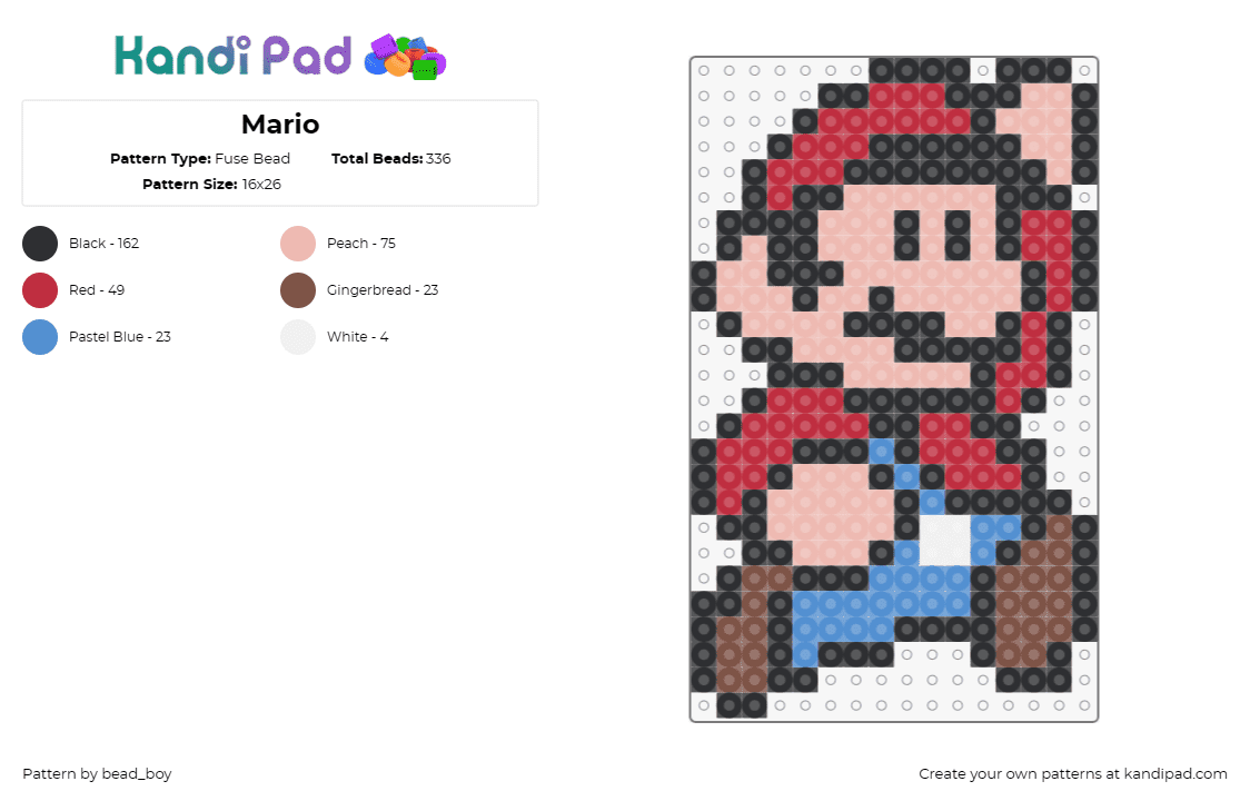 Mario - Fuse Bead Pattern by bead_boy on Kandi Pad - mario,nintendo,super mario brothers,video game,nostalgia,classic,red