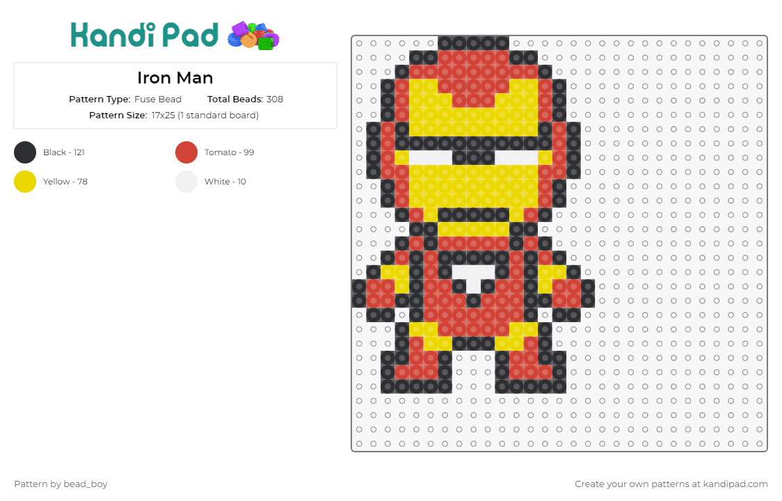 Iron Man - Fuse Bead Pattern by bead_boy on Kandi Pad - gpt dive into the marvel universe with this captivating fuse bead pattern that brings the legendary iron man to life. ideal for superhero enthusiasts and craft lovers alike,this design allows you to c