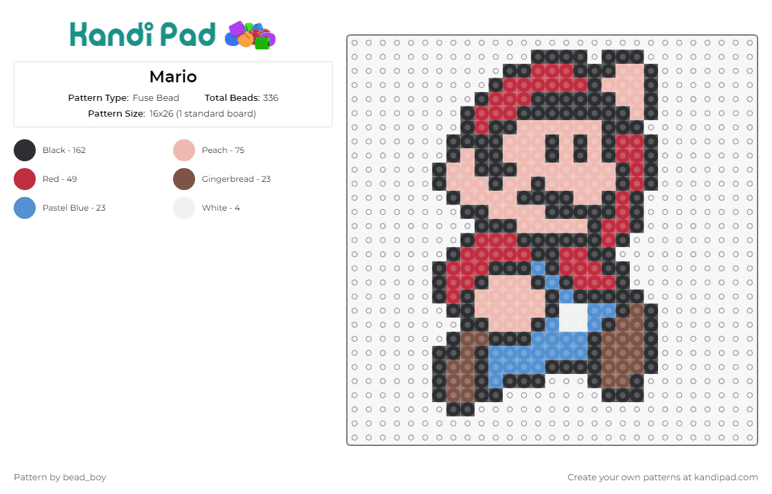 Mario - Fuse Bead Pattern by bead_boy on Kandi Pad - mario,nintendo,super mario brothers,video game,nostalgia,iconic,classic,red