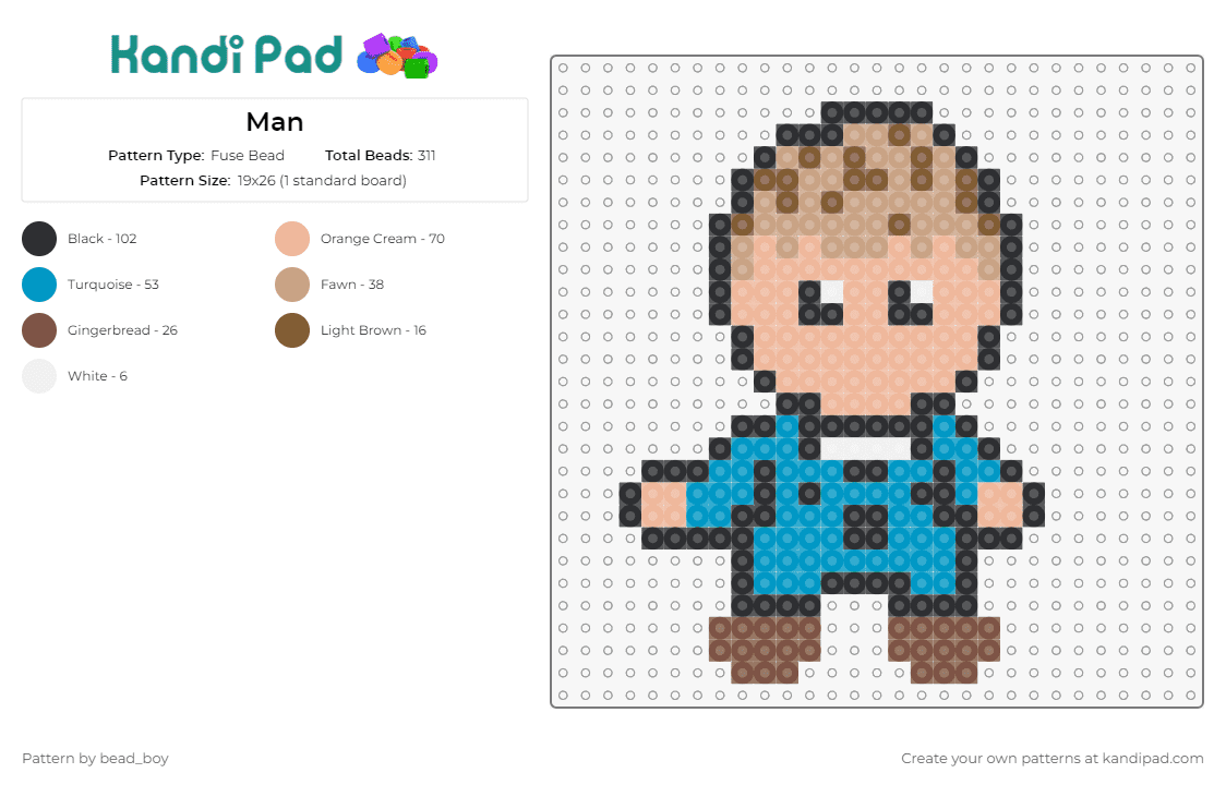 Man - Fuse Bead Pattern by bead_boy on Kandi Pad - martin kratt,wild kratts,animated,character,adventure,educational,television,blue,beige
