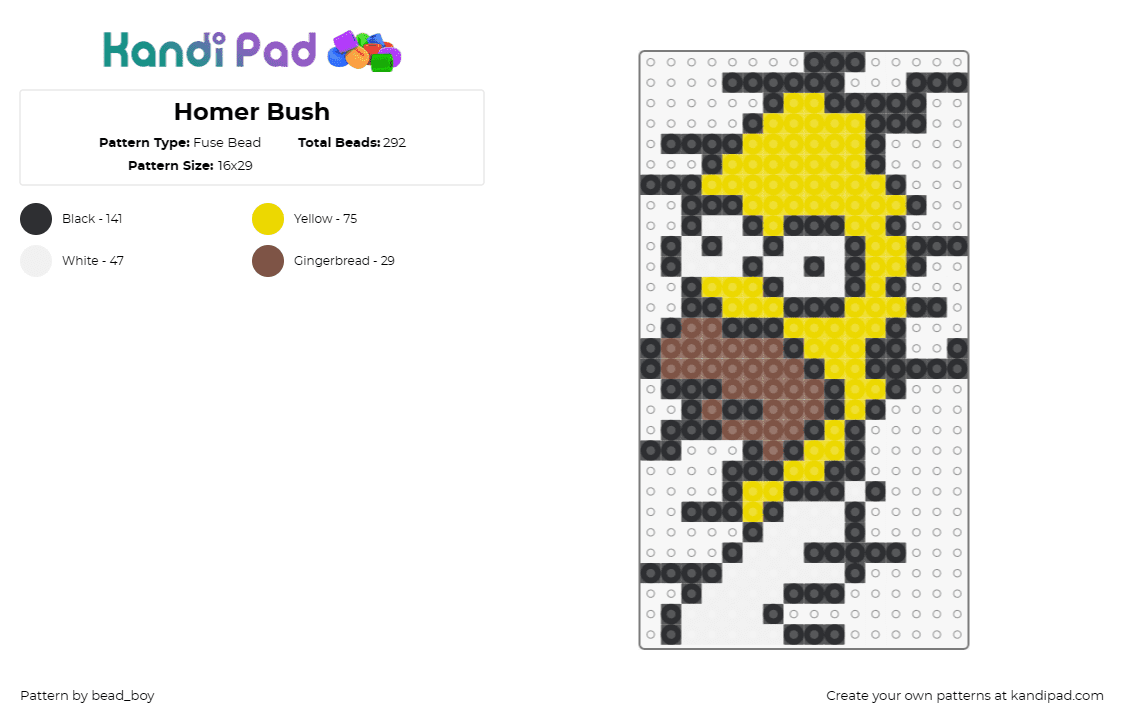 Homer Bush - Fuse Bead Pattern by bead_boy on Kandi Pad - homer simpson,the simpsons,meme,animated,humor,tv show,bush,character,yellow