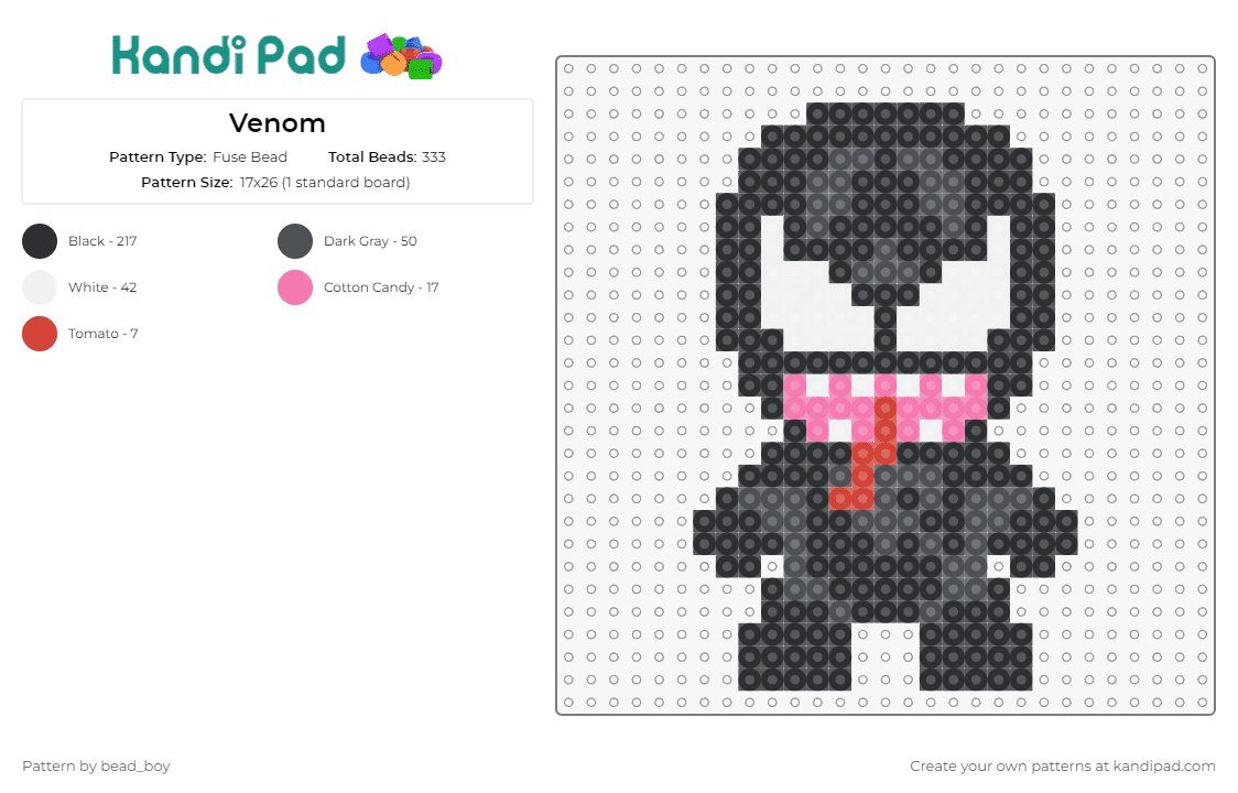 Venom - Fuse Bead Pattern by bead_boy on Kandi Pad - venom,marvel,superhero,comic,villain,menacing,black