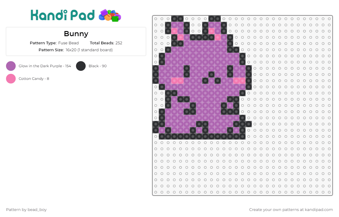Bunny - Fuse Bead Pattern by bead_boy on Kandi Pad - bunny,rabbit,animal,cute,playful,charm,lovers,design,pink,purple