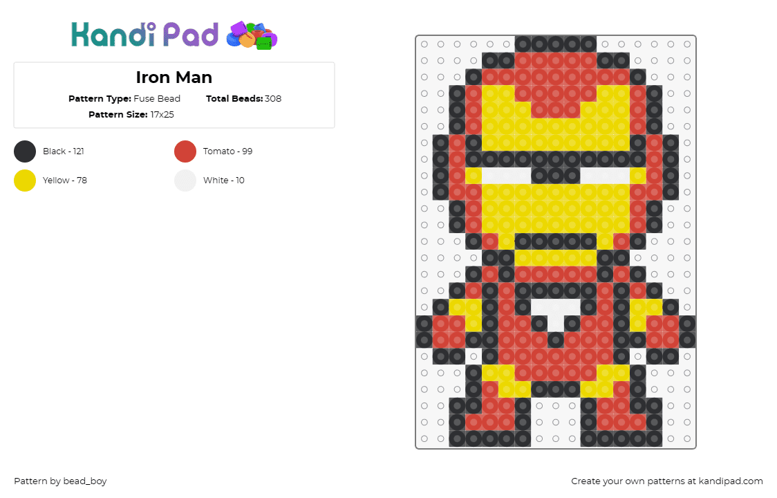 Iron Man - Fuse Bead Pattern by bead_boy on Kandi Pad - gpt dive into the marvel universe with this captivating fuse bead pattern that b