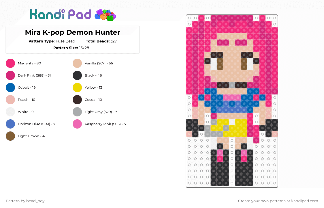 Mira K-pop Demon Hunter - Fuse Bead Pattern by bead_boy on Kandi Pad - pink,beige