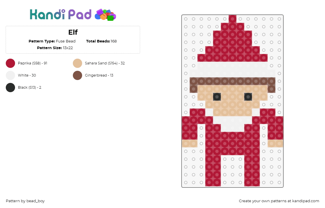 Elf - Fuse Bead Pattern by bead_boy on Kandi Pad - elf on the shelf,christmas,santa,holiday spirit,season,magic of christmas