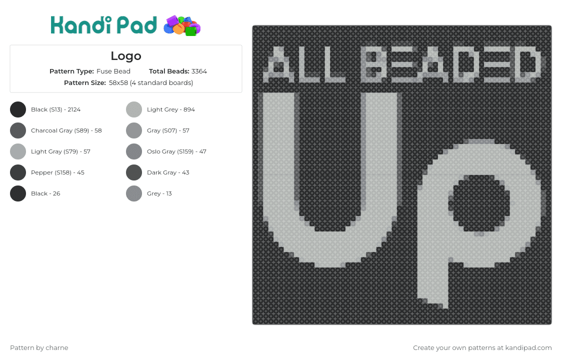 Logo - Fuse Bead Pattern by charne on Kandi Pad - logo,text,statement,bold,contrast,typography,monochrome,black,gray
