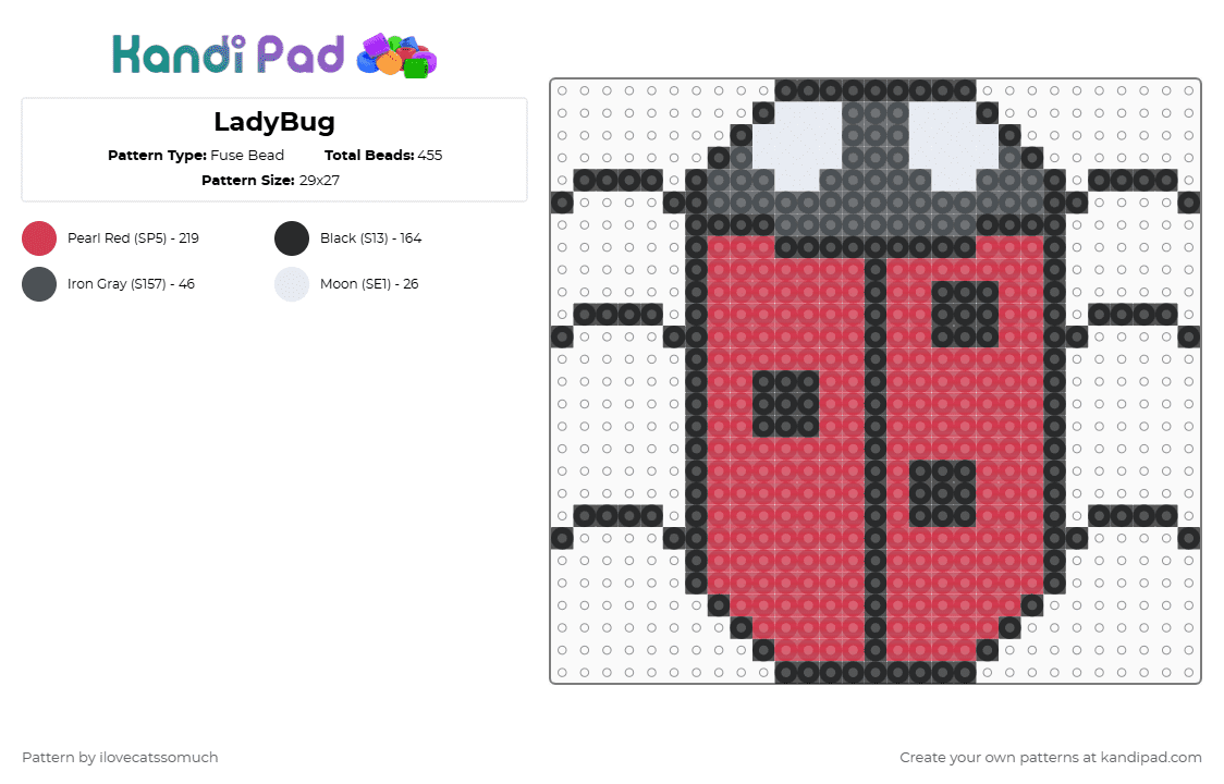 LadyBug Fuse Bead Pattern - Kandi Pad | Kandi Patterns, Fuse Bead ...