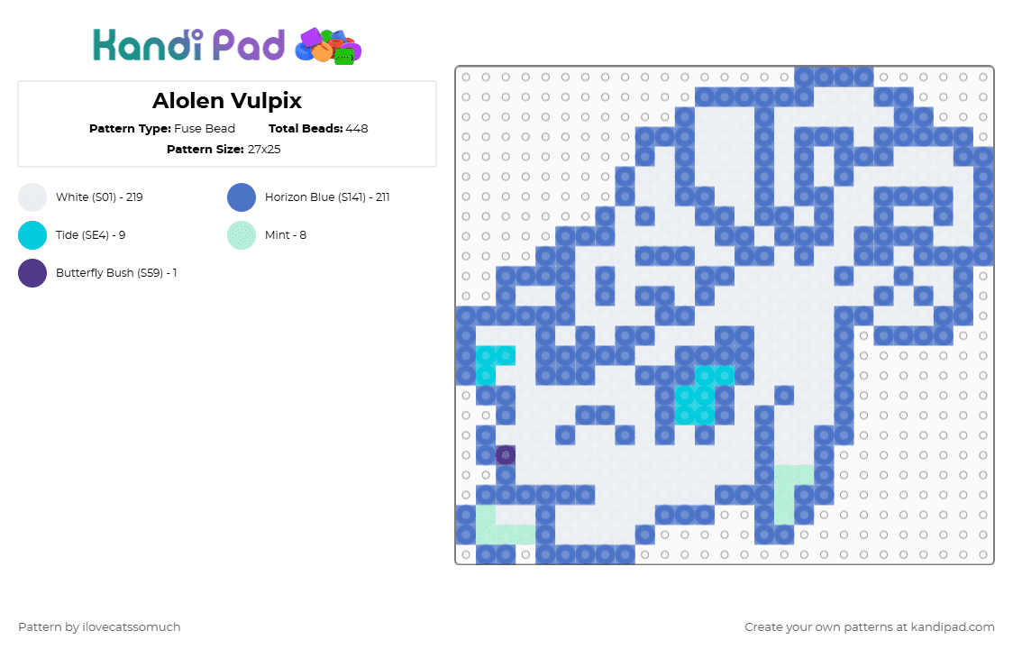 Alolen Vulpix - Fuse Bead Pattern by ilovecatssomuch on Kandi Pad - blue