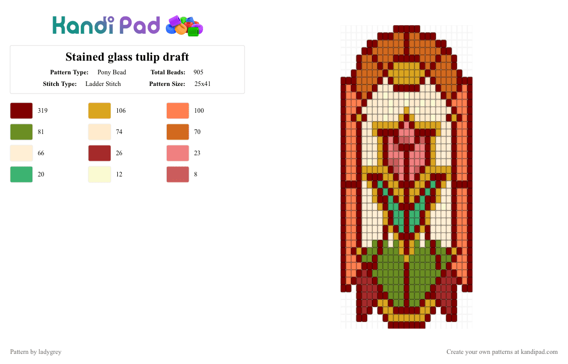 Stained glass tulip draft - Pony Bead Pattern by ladygrey on Kandi Pad - brown,orange