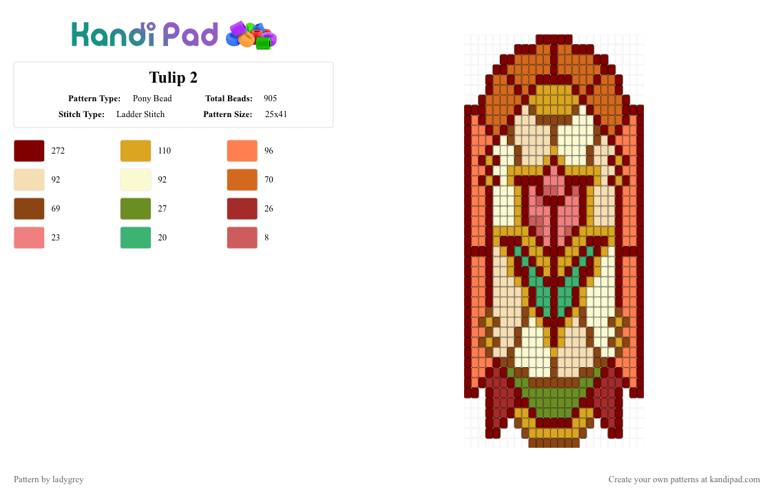 Tulip 2 - Pony Bead Pattern by ladygrey on Kandi Pad - brown,orange