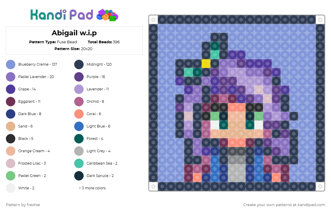 Abigail w.i.p - Fuse Bead Pattern by freshie on Kandi Pad - light blue, purple
