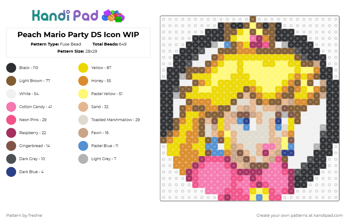 Peach Mario Party DS Icon - Fuse Bead Pattern by freshie on Kandi Pad - tan,yellow,pink,beige,colorful
