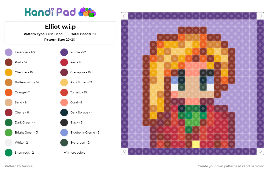 Elliot w.i.p - Fuse Bead Pattern by freshie on Kandi Pad - red,orange,purple,pink