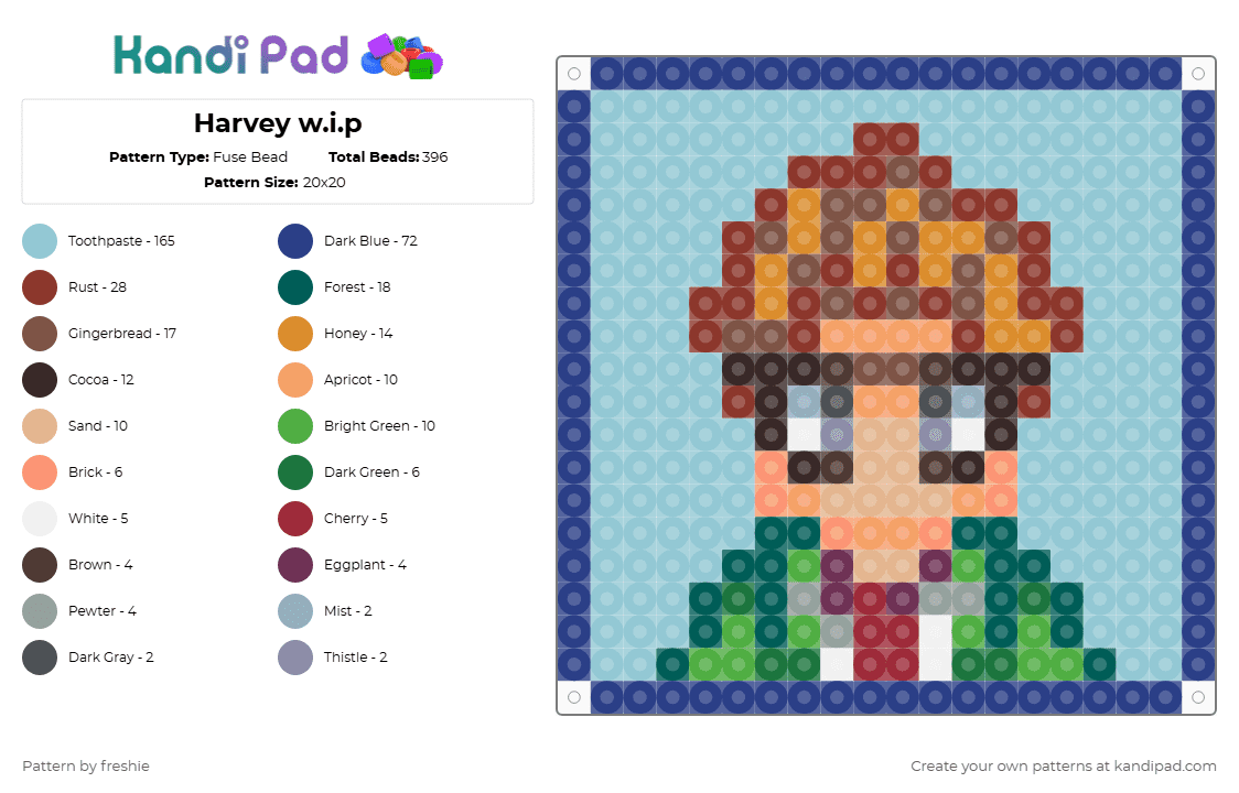 Harvey w.i.p - Fuse Bead Pattern by freshie on Kandi Pad - light blue,blue