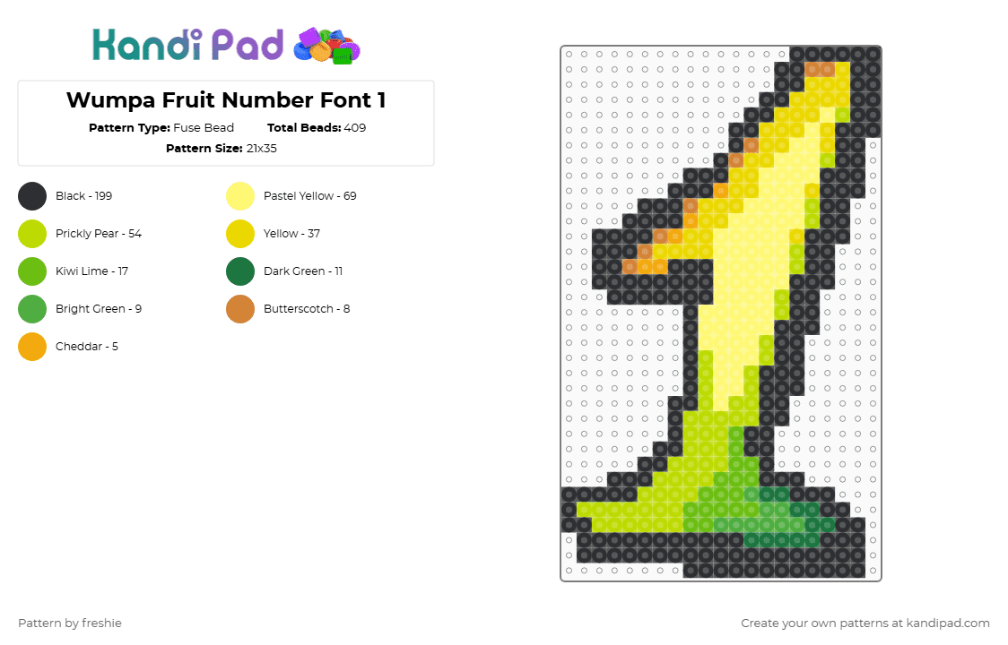 Wumpa Fruit Number Font 1 - Fuse Bead Pattern by freshie on Kandi Pad - yellow,green