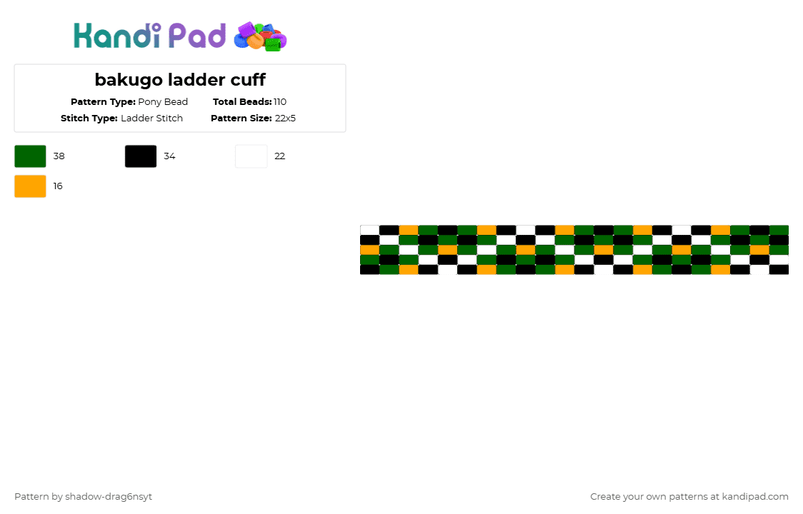 bakugo ladder cuff - Pony Bead Pattern by shadow-drag6nsyt on Kandi Pad - bakugo, fans, green, katsuki, mha, orange