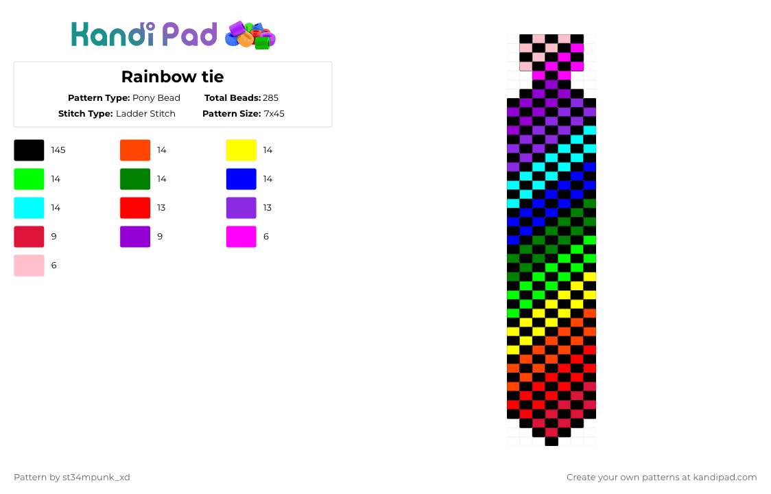 Rainbow tie - Pony Bead Pattern by st34mpunk_xd on Kandi Pad - black,red,green,purple