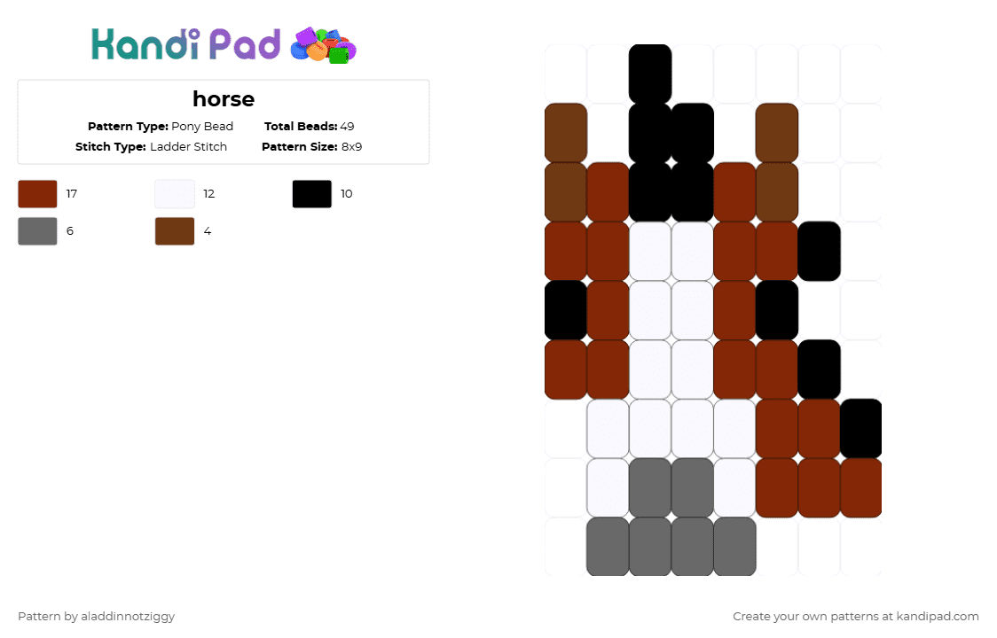 horse - Pony Bead Pattern by aladdinnotziggy on Kandi Pad - brown