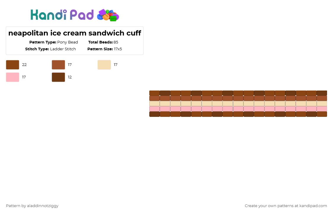 neapolitan ice cream sandwich cuff - Pony Bead Pattern by aladdinnotziggy on Kandi Pad - red,yum,food,ice cream,sandwich
