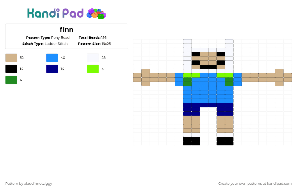 finn - Pony Bead Pattern by aladdinnotziggy on Kandi Pad - finn,adventure time,cartoon,tv show,beige,light blue