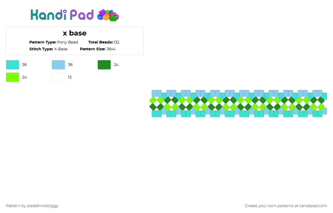x base - Pony Bead Pattern by aladdinnotziggy on Kandi Pad - light blue,green