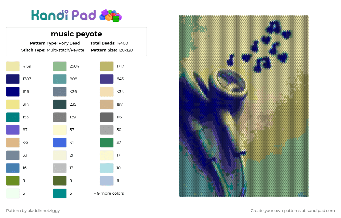 music peyote - Pony Bead Pattern by aladdinnotziggy on Kandi Pad - music,peyote
