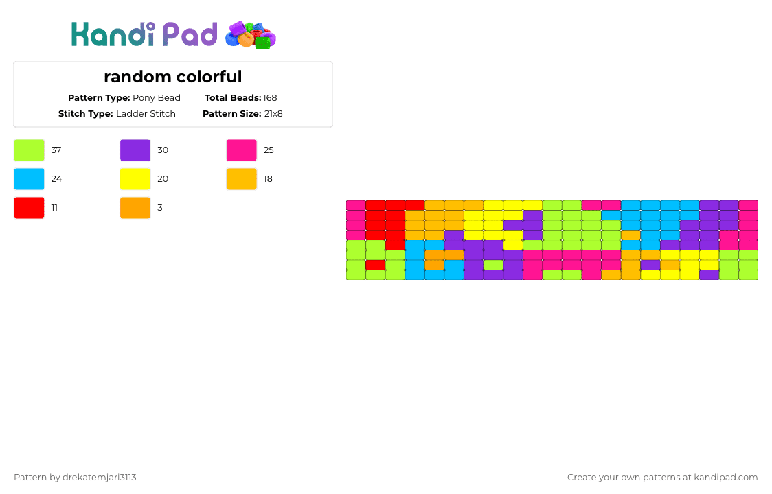 random colorful - Pony Bead Pattern by drekatemjari3113 on Kandi Pad - yellow,green,light blue,colorful,rainbow
