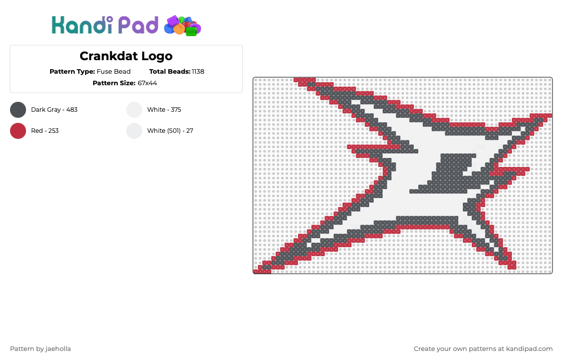 Crankdat Logo - Fuse Bead Pattern by jaeholla on Kandi Pad - red,gray