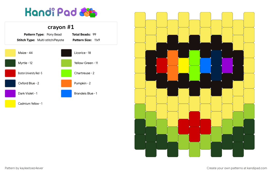 crayon #1 - Pony Bead Pattern by kayleetoez4ever on Kandi Pad - green, yellow
