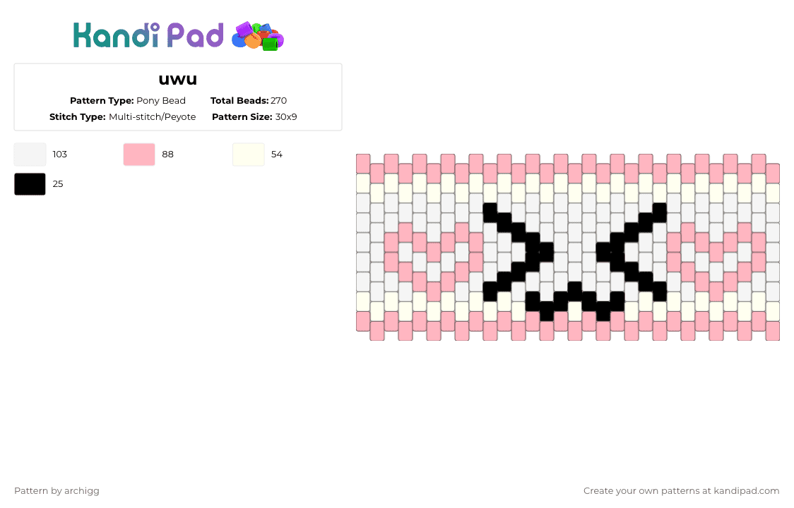 uwu - Pony Bead Pattern by archigg on Kandi Pad - pink,white