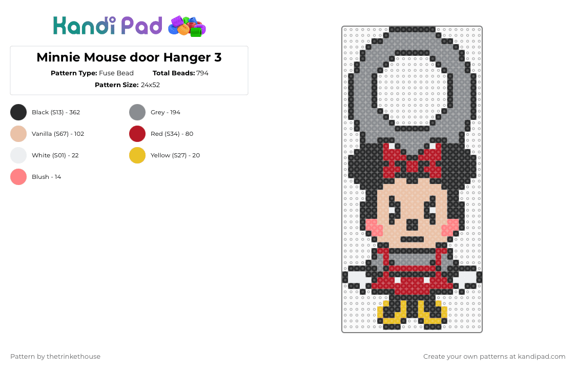 Minnie Mouse door Hanger 3 - Fuse Bead Pattern by thetrinkethouse on Kandi Pad - beige,gray