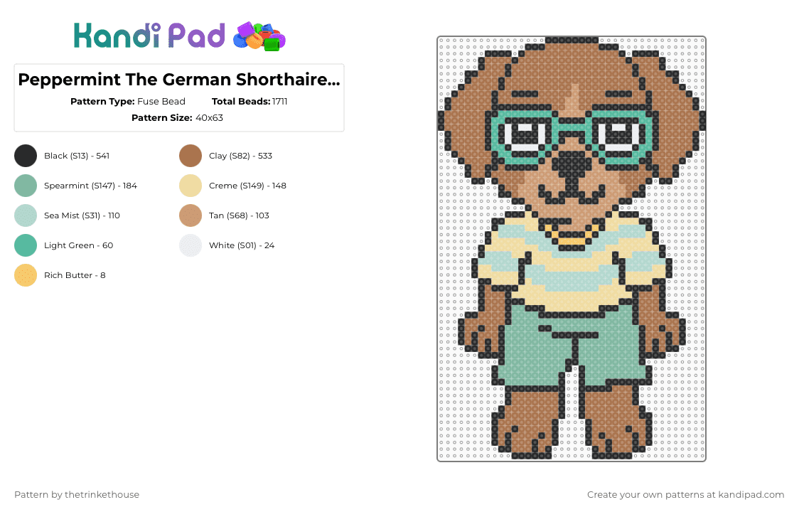 Peppermint The German Shorthaired Pointer - Fuse Bead Pattern by thetrinkethouse on Kandi Pad - beige,tan,teal