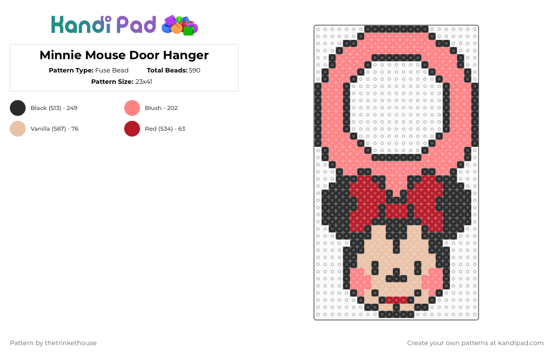 Minnie Mouse Door Hanger - Fuse Bead Pattern by thetrinkethouse on Kandi Pad - red