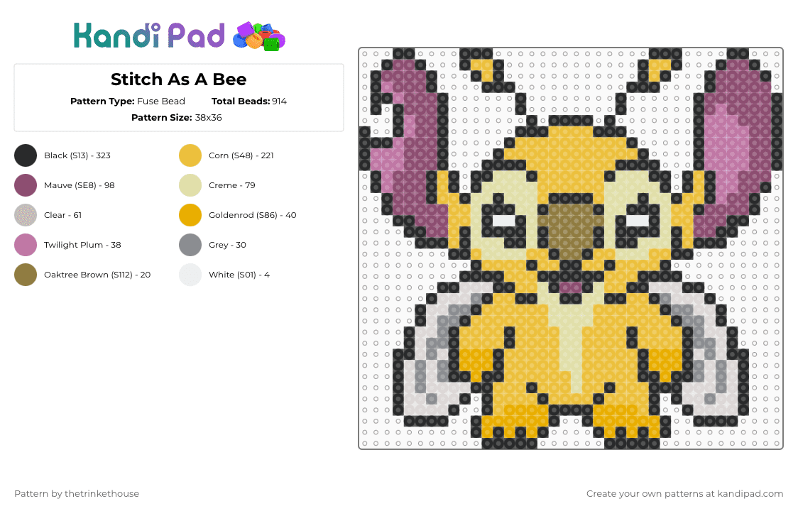 Stitch As A Bee - Fuse Bead Pattern by thetrinkethouse on Kandi Pad - yellow,pink