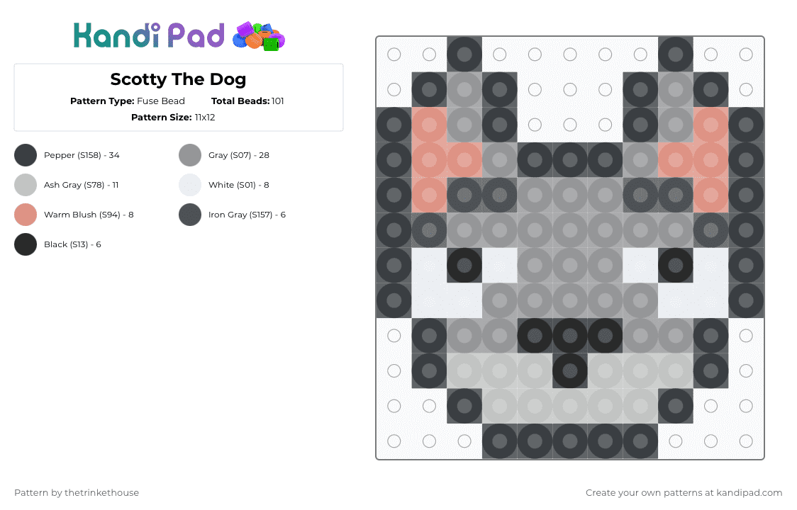 Scotty The Dog - Fuse Bead Pattern by thetrinkethouse on Kandi Pad - gray,beige