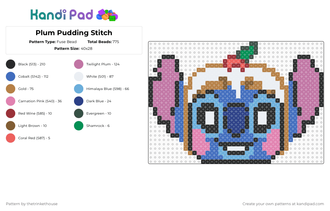 Plum Pudding Stitch - Fuse Bead Pattern by thetrinkethouse on Kandi Pad - tan,blue,pink,light blue
